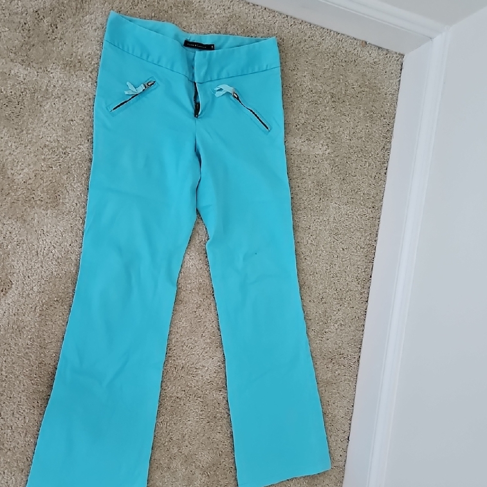 Aqua Blue Pants with Zipper Details